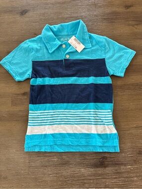 🟢NWT🟢 The Children’s Place Blue Striped Short Sleeve Polo - Youth Size XS (4)
